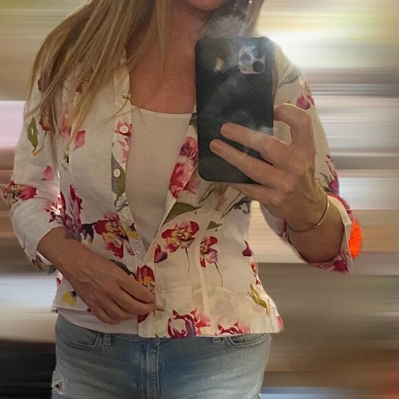 Harve Bernard white floral linen Blouse Medium - Picture 11 of 11